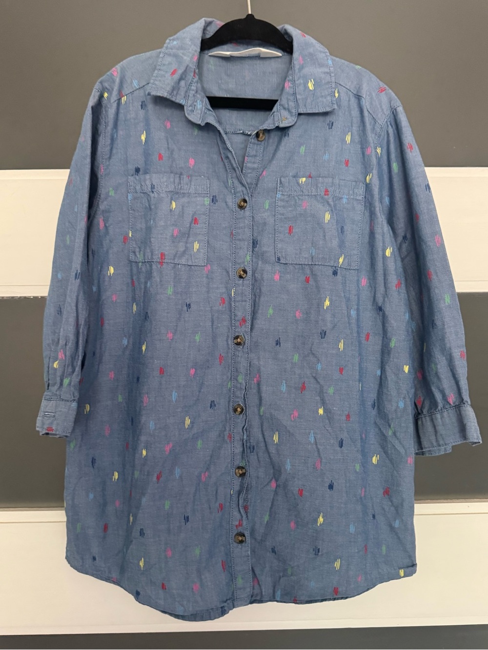 H&M  Button-Front Shirt Dress with  Embroidered Dots